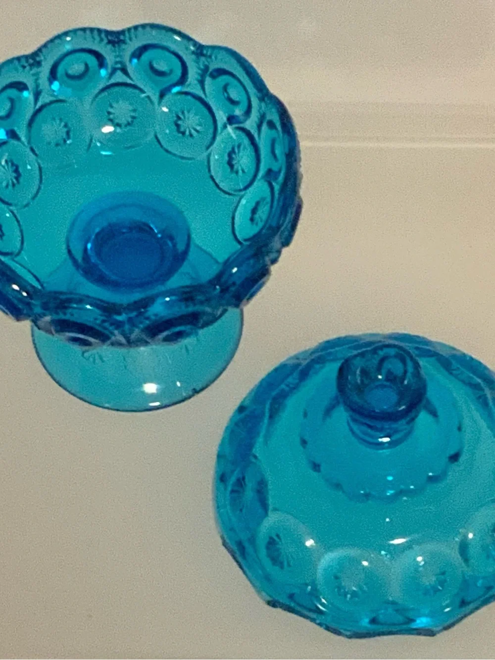 Vintage Blue Moon and Star Glass Candy Dish with Lid